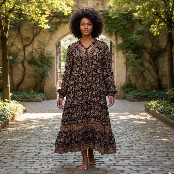 Knox Rose Dresses & Skirts - Knox Rose Floral Print Ruffle Long Sleeve Maxi Dress With Pockets, SzXXL